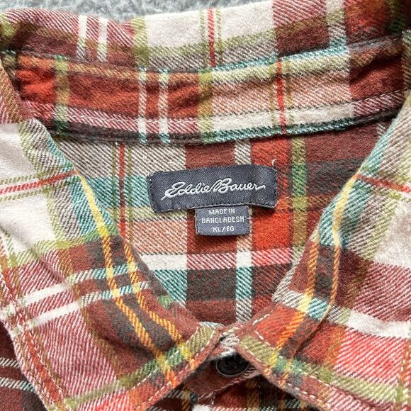 Eddie Bauer Shirt Mens XL Rusty Orange Multicolor Plaid Flannel Pocket - Picture 4 of 12